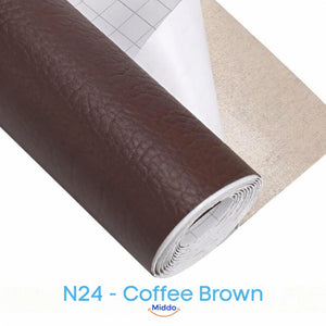 LeatherRestore self-adhesive faux leather repair patch in N24 - Coffee Brown, showing the textured surface and backing.