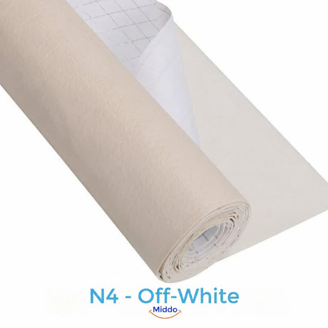 LeatherRestore self-adhesive faux leather repair patch in N4 - Off-White, showing the textured surface and backing.