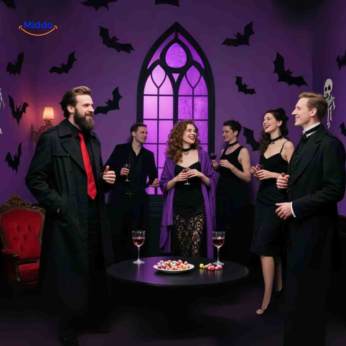 LED bat lamp mounted on wall for Halloween decoration effect.