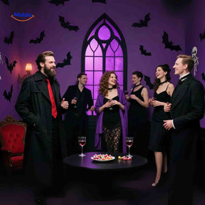 LED bat lamp mounted on wall for Halloween decoration effect.
