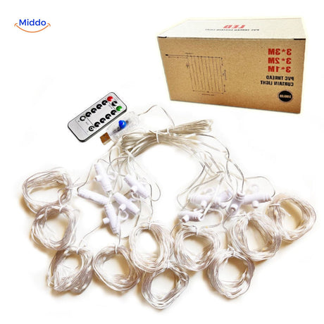 LED light strings controlled via remote with full color customization.