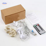 Warm LED curtain light decoration illuminating home interior elegantly.