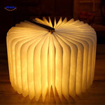 Square LED desk lamp with warm golden light and wood frame