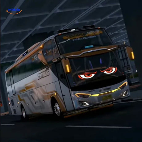 DriveFlex LED display with devil eyes animation on bus vehicle.