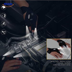 LED gloves perfect for hands-free lighting during repairs and camping.