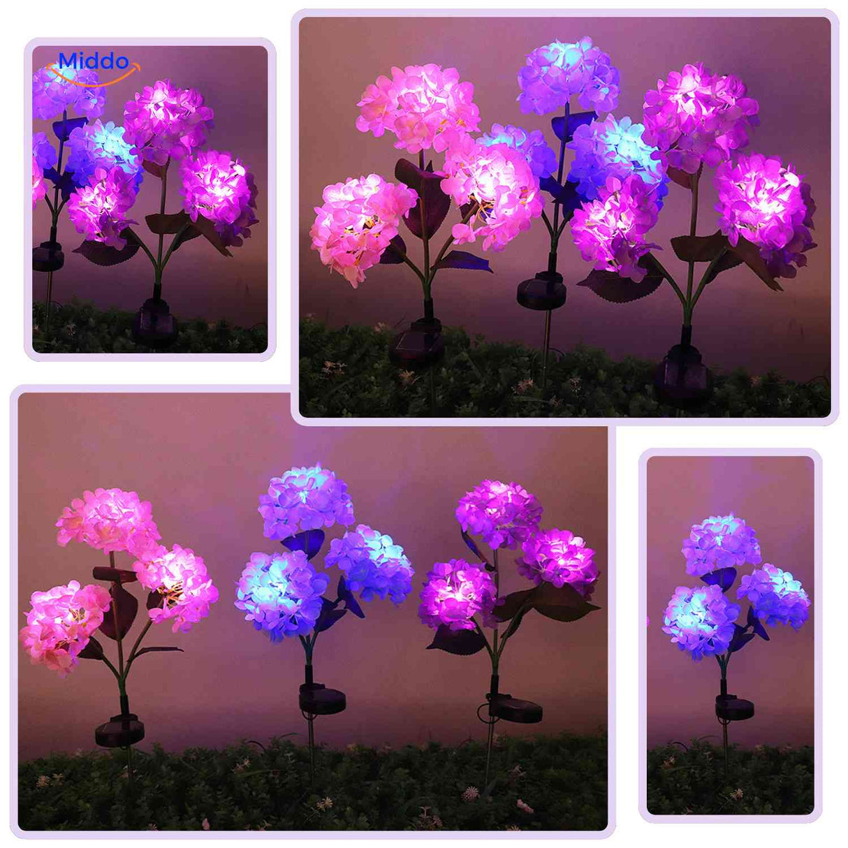 LED hydrangea lantern lighting set for coordinated solar-powered garden ambiance.
