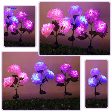 LED hydrangea lantern lighting set for coordinated solar-powered garden ambiance.