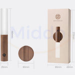 Packaging dimensions and size specifications for motion-activated LED lamp.