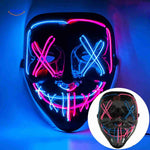 LED mask combining neon blue and pink light for vibrant party vibes.
