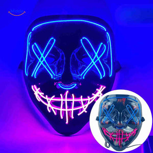 LED glow mask featuring blue, purple, and pink light effects for parties.