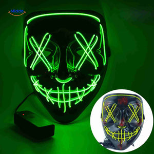 Glow-in-dark LED mask with bright green light perfect for Halloween costumes.