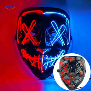 Horror-inspired LED mask with red and blue glowing light effects.