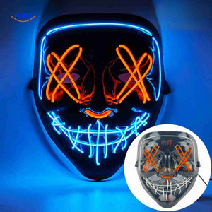LED Halloween mask combining orange and blue neon glow.