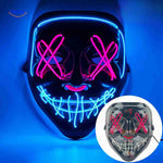 Light-up mask with vibrant pink and blue LED colors.