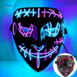 LED mask with vibrant purple and red light-up glow effect for Halloween parties.
