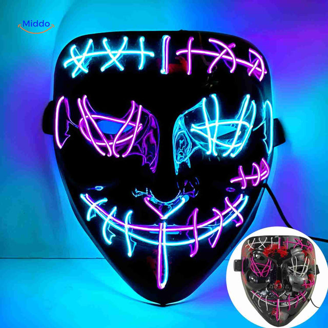 LED mask with vibrant purple and red light-up glow effect for Halloween parties.