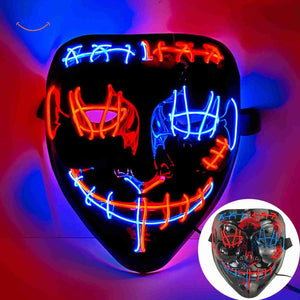 Light-up mask displaying striking red and blue LED colors for party wear.