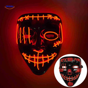LED Halloween mask with red glow and stitch-inspired design.