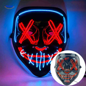 Spooky LED light-up mask with bright red and blue glow.