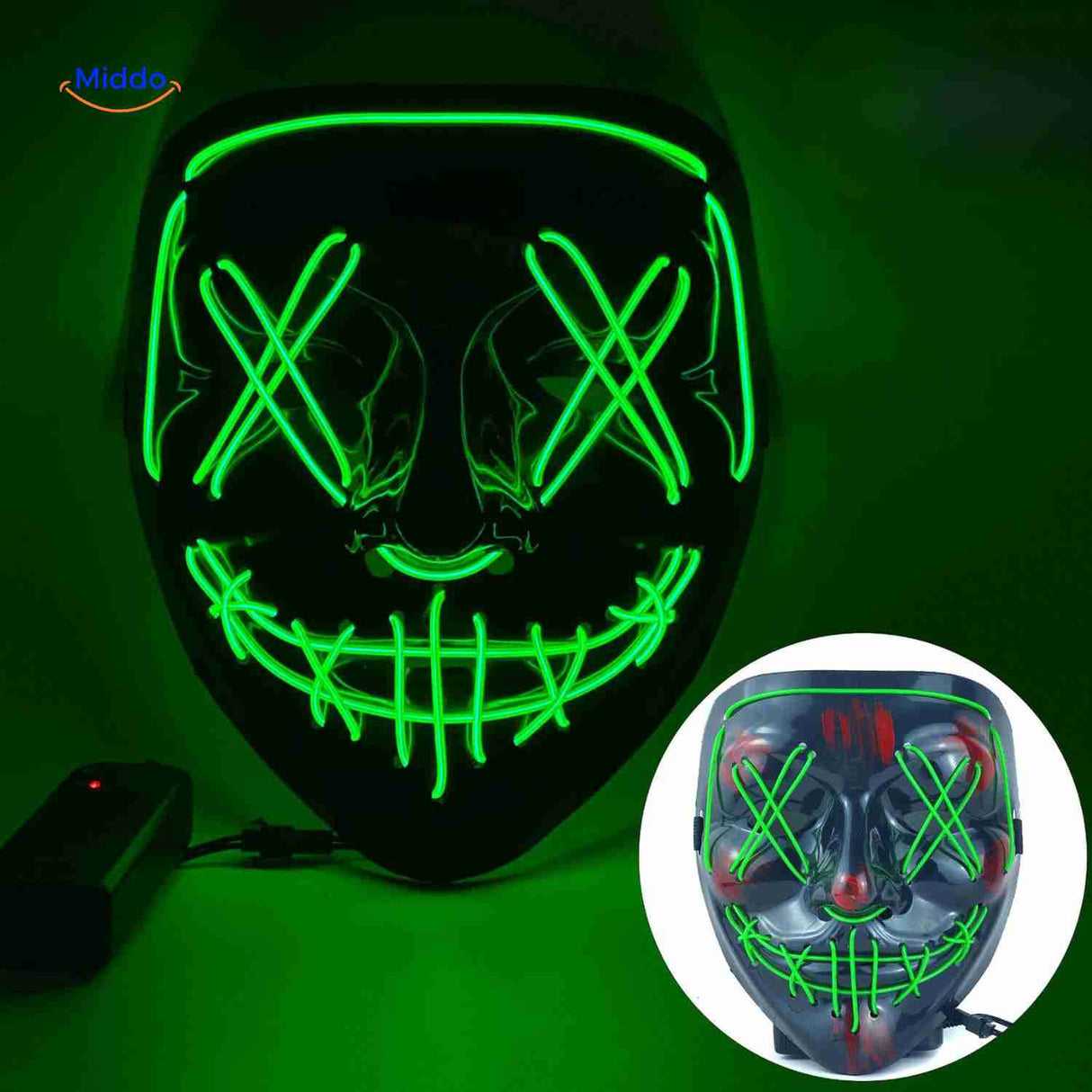 Scary LED light-up mask with glowing effects ideal for Halloween celebrations.