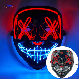 Scary light-up mask with red and blue LED glow for Halloween fun.