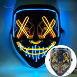 LED glow mask with yellow and blue neon light effects.
