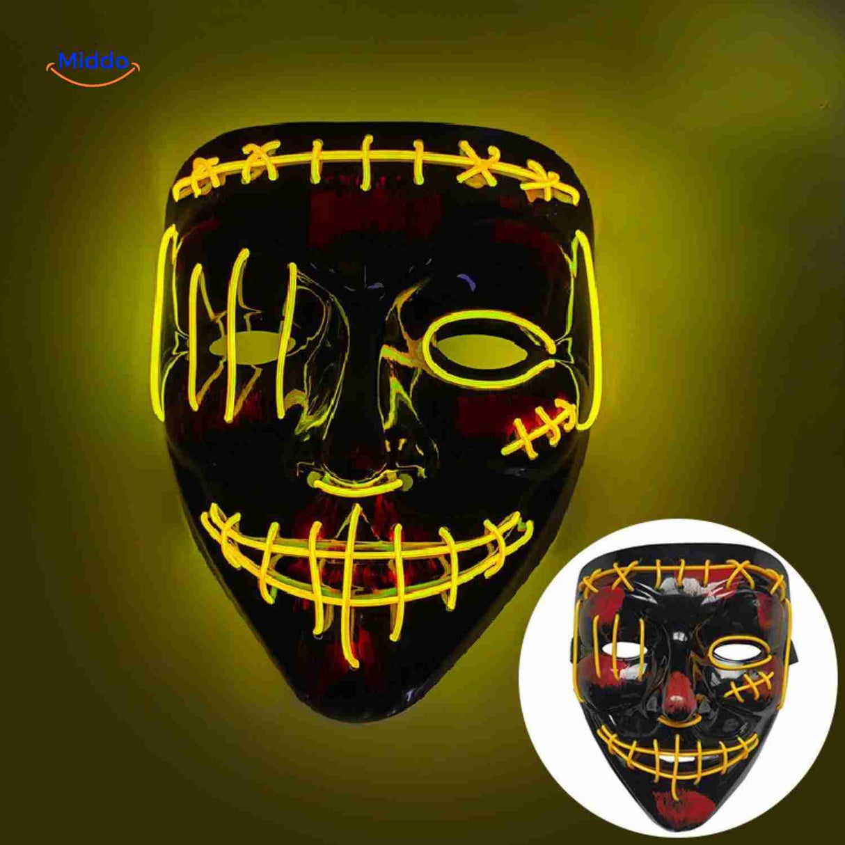 LED light-up mask in bright yellow for fun Halloween parties.