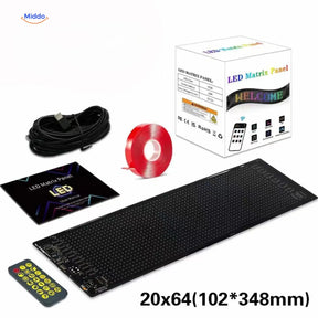DriveFlex 20x64 LED matrix panel specifications and dimensions.