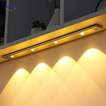 Modern LED motion sensor light installed above kitchen counter for hands-free task lighting.