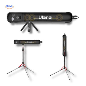 Rectangular LED panel lamp with adjustable tripod for flexible studio lighting.