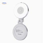 Rechargeable LED ring light with flexible hinge bracket.