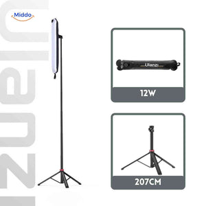 12W soft LED lamp on adjustable 207cm tripod for professional studio lighting.