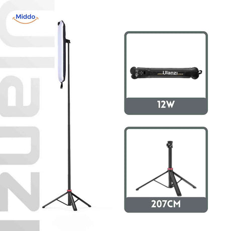 12W soft LED lamp on adjustable 207cm tripod for professional studio lighting.