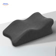 Black leg elevation pillow providing support and pressure relief for comfortable rest.
