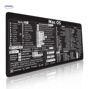 Lernopad macOS mouse pad with Apple keyboard shortcuts guide for MacBook and desktop workspace.