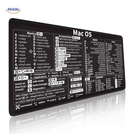 Lernopad macOS mouse pad with Apple keyboard shortcuts guide for MacBook and desktop workspace.