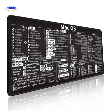 Lernopad macOS mouse pad with Apple keyboard shortcuts guide for MacBook and desktop workspace.