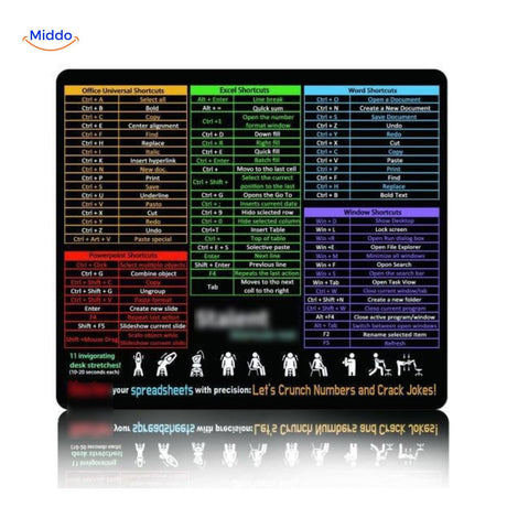 Lernopad computer mouse pad with Excel and Word shortcut keys for office desk workspace.