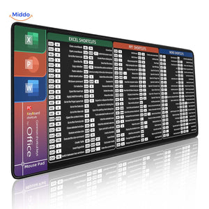 Lernopad mouse pad with Excel, PowerPoint, and Word shortcut key reference for PC users.