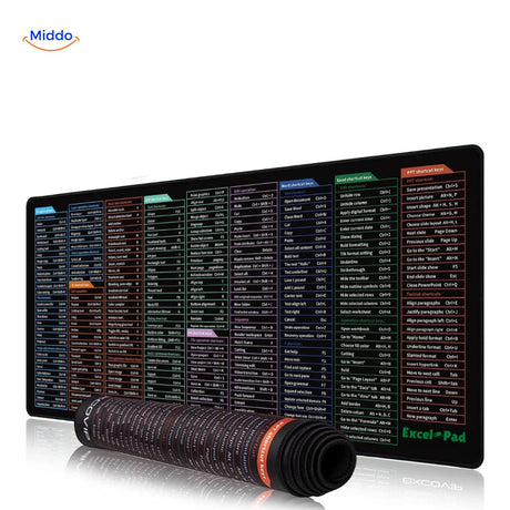 Lernopad shortcut keys mouse pad with Excel, Word, and Photoshop keyboard reference for productivity.