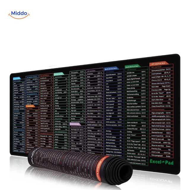 Lernopad shortcut keys mouse pad with Excel, Word, and Photoshop keyboard reference for productivity.