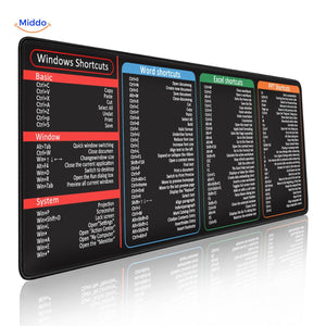 Lernopad office mouse pad with Windows, Word, Excel, and PowerPoint keyboard shortcuts guide.