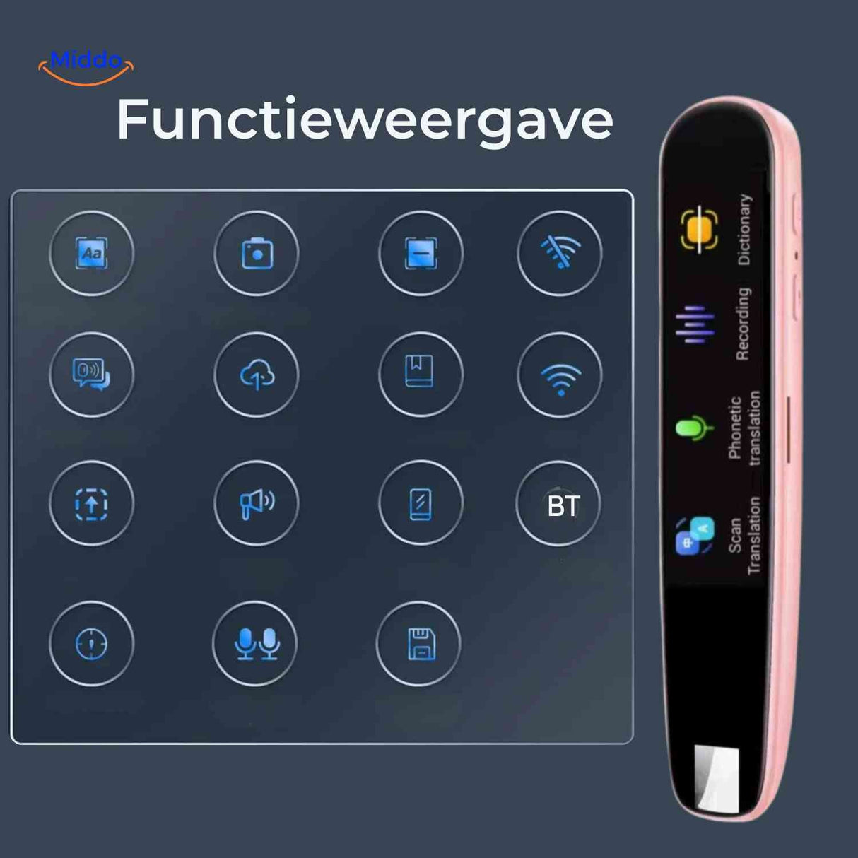 Lexipen translator pen with multifunction buttons and Bluetooth connectivity.