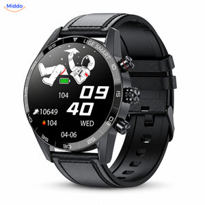 LIGE smartwatch with black leather strap
