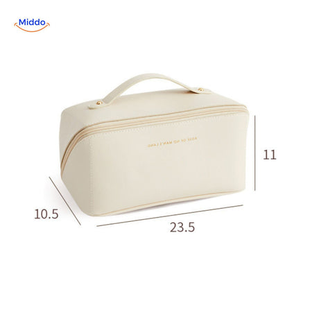 Light beige makeup pouch for toiletry essentials