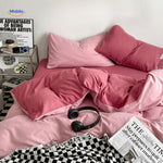 Light blue soft cotton dorm bedding set on comfortable bed