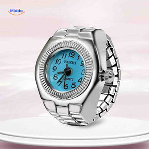 Light blue round ring watch in unisex style with soft hue.