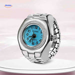 Light blue round ring watch in unisex style with soft hue.