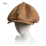 Light brown suede flat cap offering soft, comfortable vintage style.