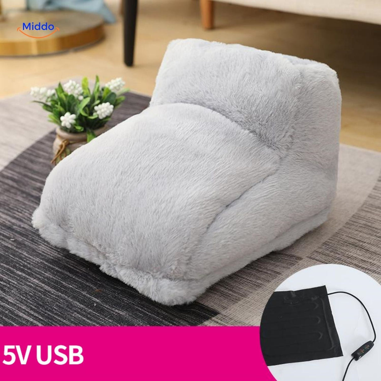 Light grey USB-powered heated foot warmer for ultimate coziness.